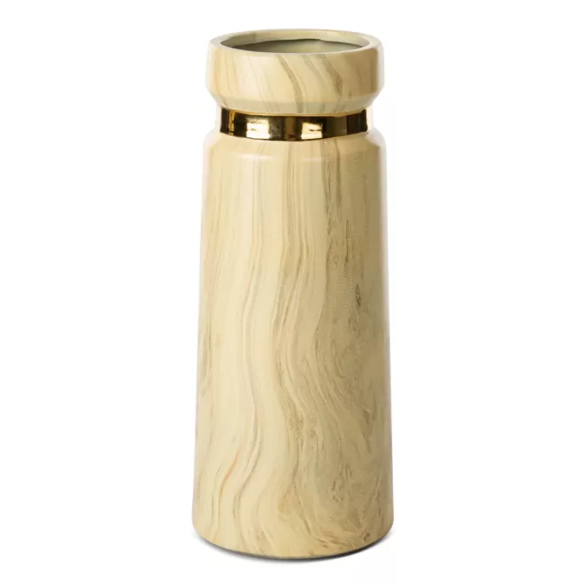 Wazon ceramiczny ALIZA o nowoczesnym kształcie i marmurowej strukturze ze złotą obręczą