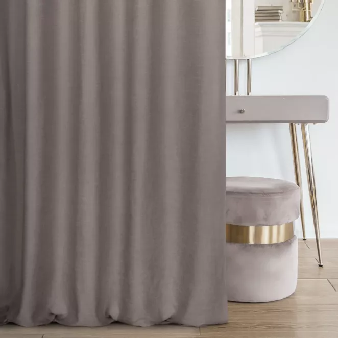 Zasłona szyta na taśmie 5 cm popielata o naturalnym, gęstym splocie w stylu eko