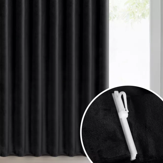 Zasłona czarna z welwetowej tkaniny 80x270 cm (wymiar podany na gotowo) system flex - MELANIE