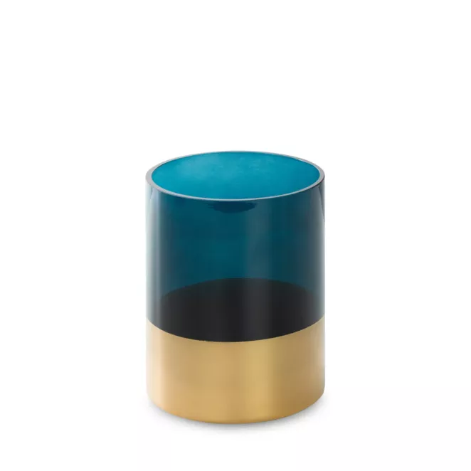 LIMITED COLLECTION świecznik LILI turkusowo-złoty z malowanego szkła artystycznego