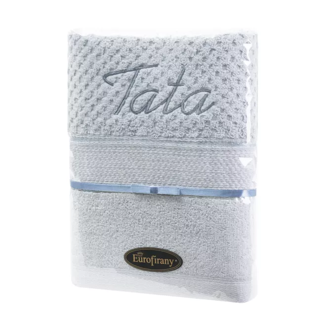 Zestaw upominkowy, ręcznik bawełniany 50x90 cm kolor jasnoszary z haftem MAMA