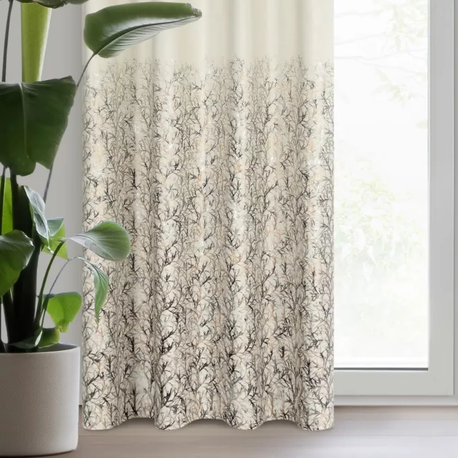 Zasłona welwetowa kremowo, szampańska zdobiona błyszczącym nadrukiem 140x250 cm przelotka - TORI