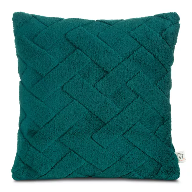 Poszewka na poduszkę 45x45 cm ciemnozielona z miękkiego pluszu zdobiona wypukłym wzorem CARO DESIGN 91