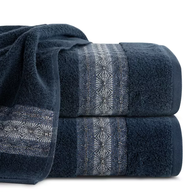 Ręcznik do rąk 50x90 cm bawełniany kolor granatowy z żakardową bordiurą 500 g/m2 MALIKA