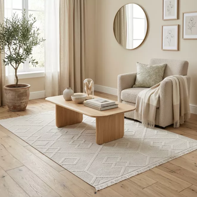 Dywan 60x100 cm biały z tłoczonym pętelkowym wzorem 3D SIMONE