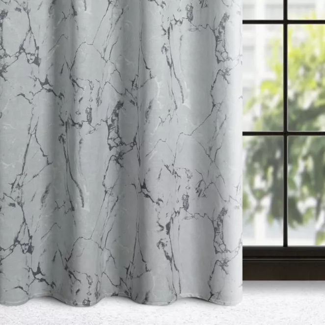 Zasłona jasnoszaro, grafitowa z marmurkowym wzorem, welwetowa 140x250 cm przelotka - WERA