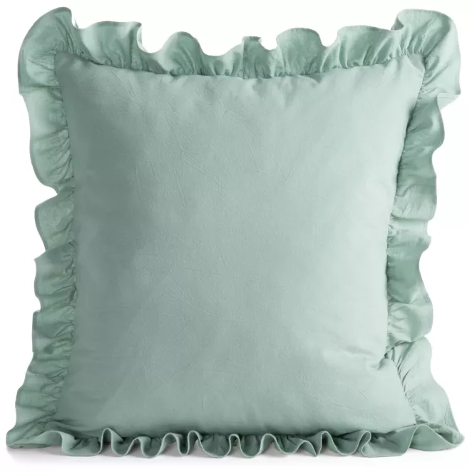 Poszewka na poduszkę 45x45 cm bawełniana z ozdobną falbanką szałwiowa