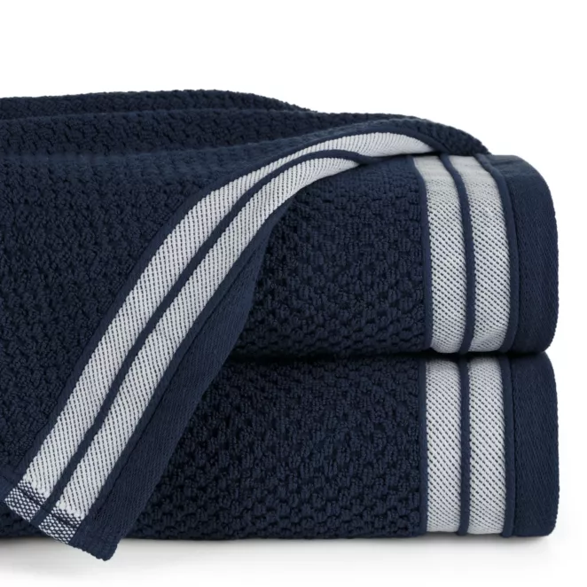 Ręcznik kąpielowy 50x90 cm bawełniany kolor granatowy w pasy 500 g/m2 MADLEN
