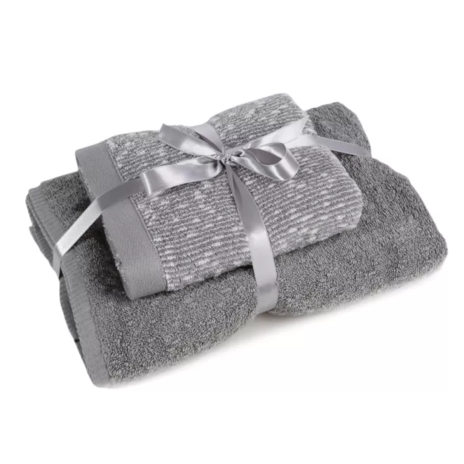 Zestaw ręczników bawełnianych na prezent 2 szt kolor stalowy,jasnostalowy z efektym bukli 550 g/m2 TAMINA