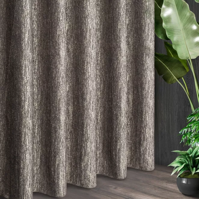 Tkanina zasłonowa grubsza, szenilowa, o melanżowej fakturze
