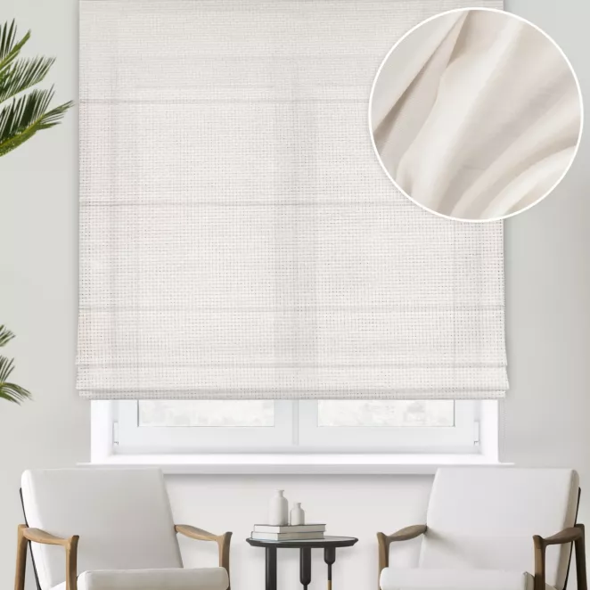 Roleta rzymska LUMIERE jasnobeżowa Z MATOWEJ, MIĘKKIEJ TKANINY O GĘSTYM SPLOCIE