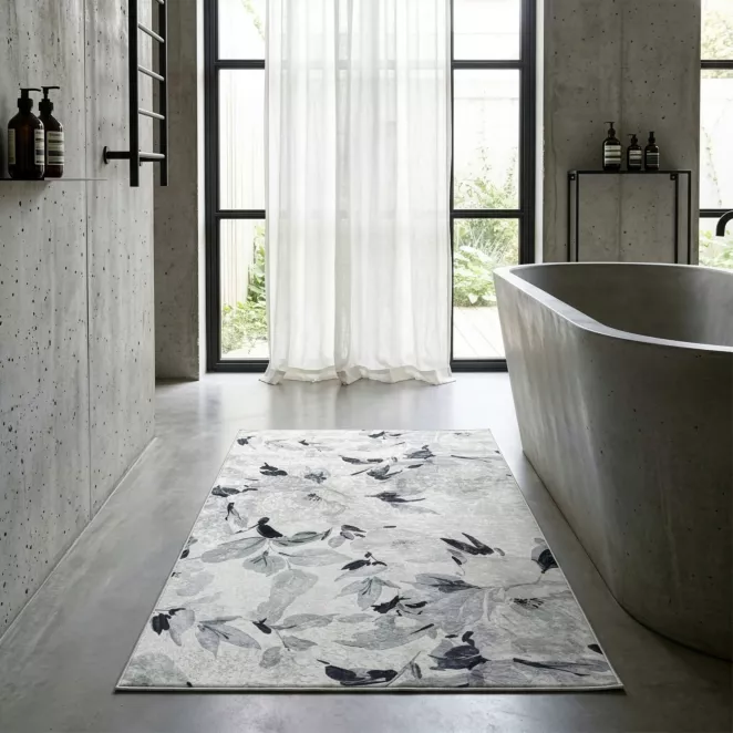 Dywan 160x220 cm kremowo, grafitowy z motywem kwiatów LOTUS 3