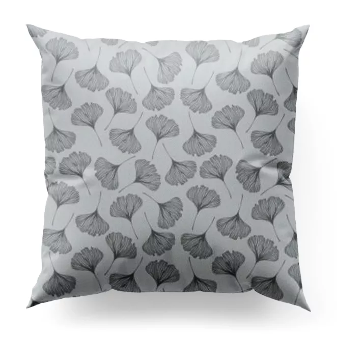 Poszewka szyta biało popielata z miękkiej tkaniny z nadrukiem w botaniczny wzór