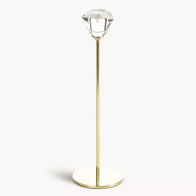 Świecznik dekoracyjny transparentny, złoty z subtelnym kryształem średnica 8x27 cm SALMA