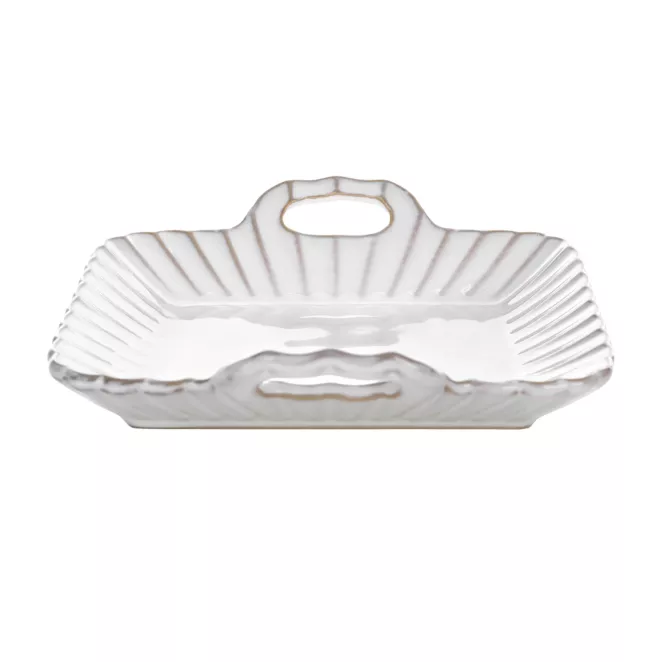 Patera ceramiczna dekoracyjna kremowo-beżowa  z praktycznymi uchwytami w stylu eko 20x19x5 cm AVRIL