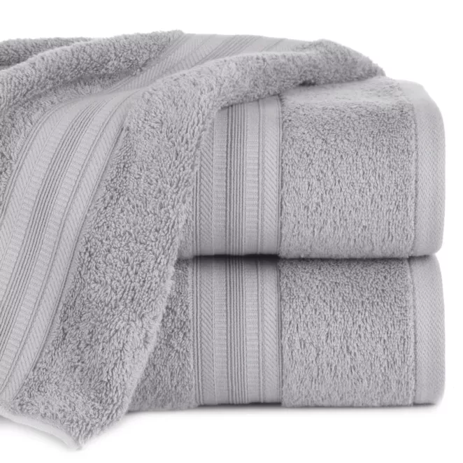 Ręcznik do rąk 30x50 cm bawełniany kolor srebrny z bordiurą w paski 550 g/m2 ELEN