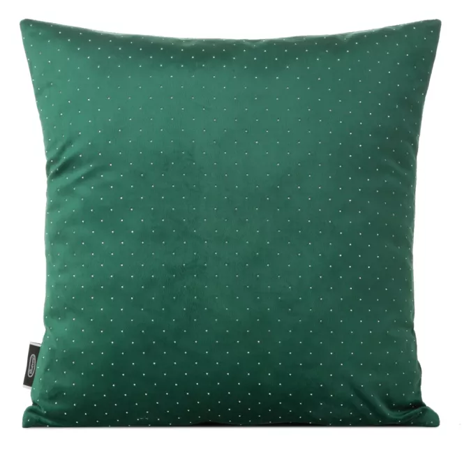 Poszewka na poduszkę 45x45 cm welwetowa kolor ciemnozielony zdobiona diamencikami ARIADNA