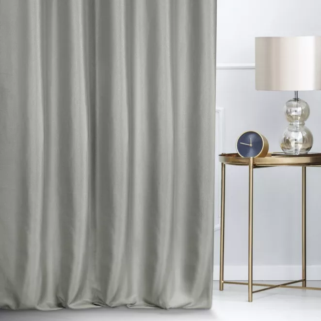 Zasłona szyta na taśmie 5 cm LUXOR stalowa z eleganckiej lśniącej tkaniny o drobnym splocie