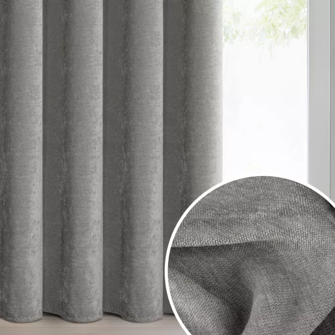 Zasłona szara z szenilowej tkaniny 140x270cm taśma - VANI