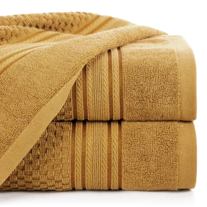 Ręcznik kąpielowy 50x90 cm bawełniany kolor miodowy zdobiony subtelnymi paseczkami 500 g/m2 DAVOS