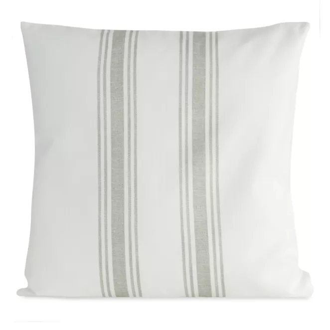 Poszewka na poduszkę 50x50 cm bawełniana z dodatkiem lnu zdobiona subtelnym nadrukiem pasów kremowo, popielata LEN