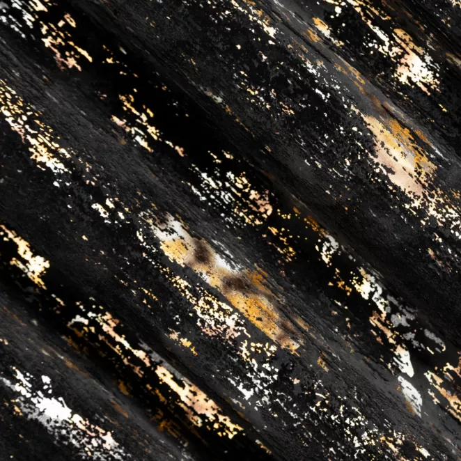 L164/4 Zasłona szyta na taśmie 5 cm czarno złota z tkaniny welwetowej z metalicznym nadrukiem