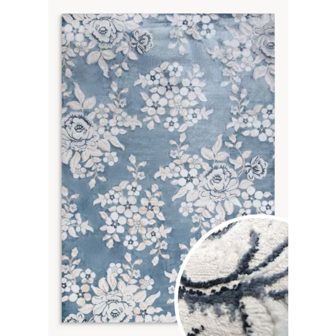 Dywan 60x100 cm niebiesko, kremowy z motywem kwiatów IMPRESIVE 1