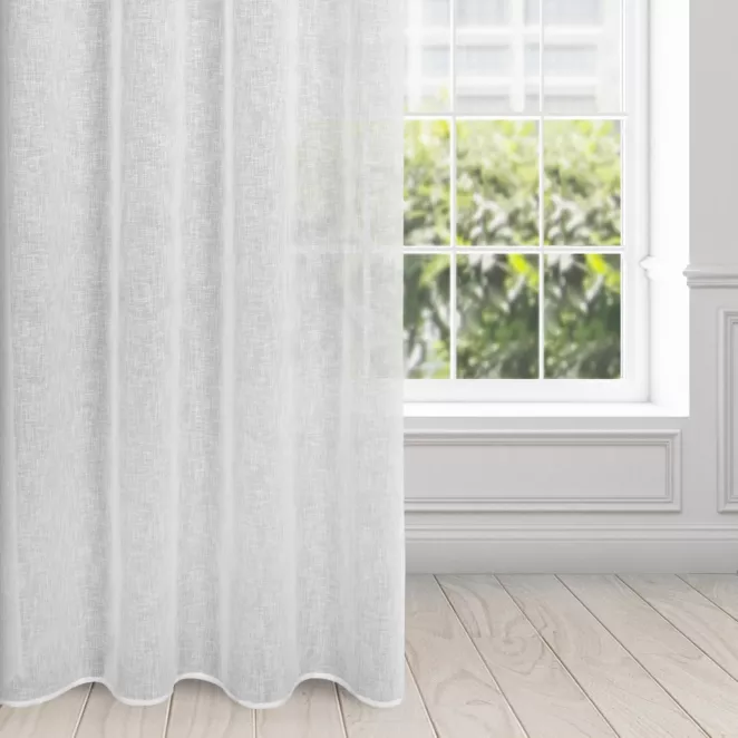 Zasłona biała z ozdobnym pasem w górnej części w stylu eko z etaminy 140x250 cm przelotka - VICKY