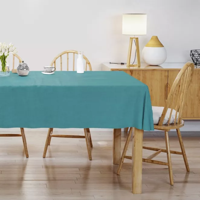 Obrus szyty ENYA turkusowy z miękkiej półmatowej tkaniny welwetowej