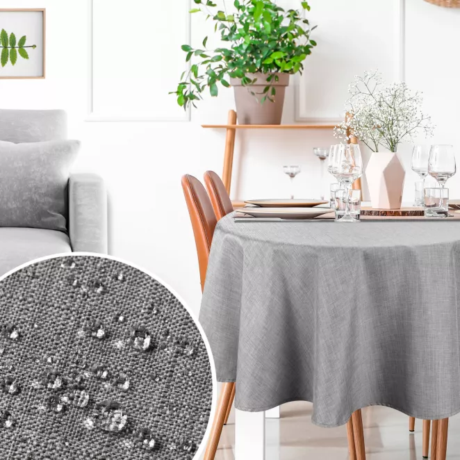 Okrągły obrus na stół średnica 150 cm srebrny wodoodporny - KATE