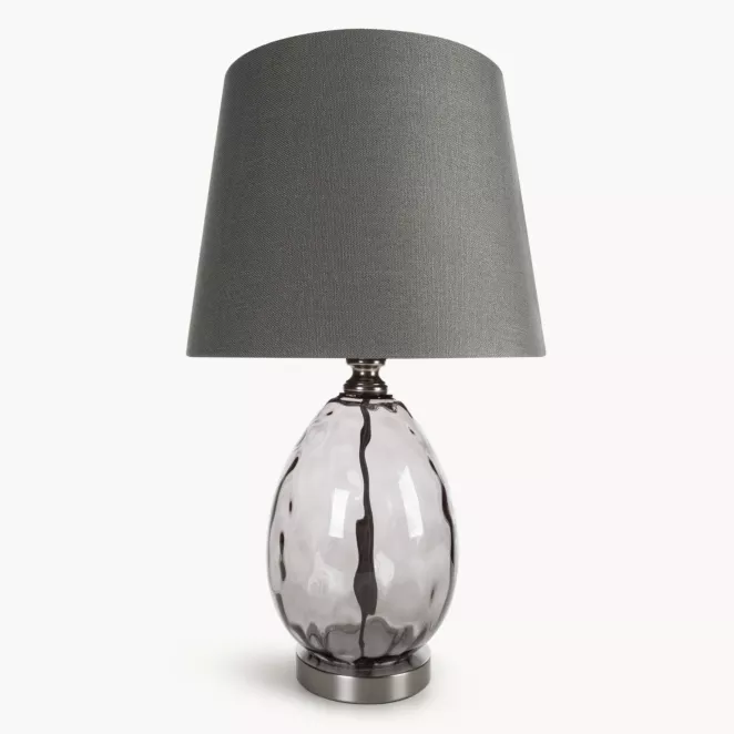 Lampa stołowa nocna grafitowa MAYA z podstawą z dymionego szkła