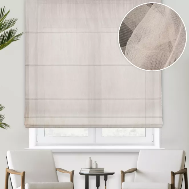 Roleta rzymska pomarańczowa z delikatnej i miękkiej w dotyku tkaniny, wykończona obciążnikiem