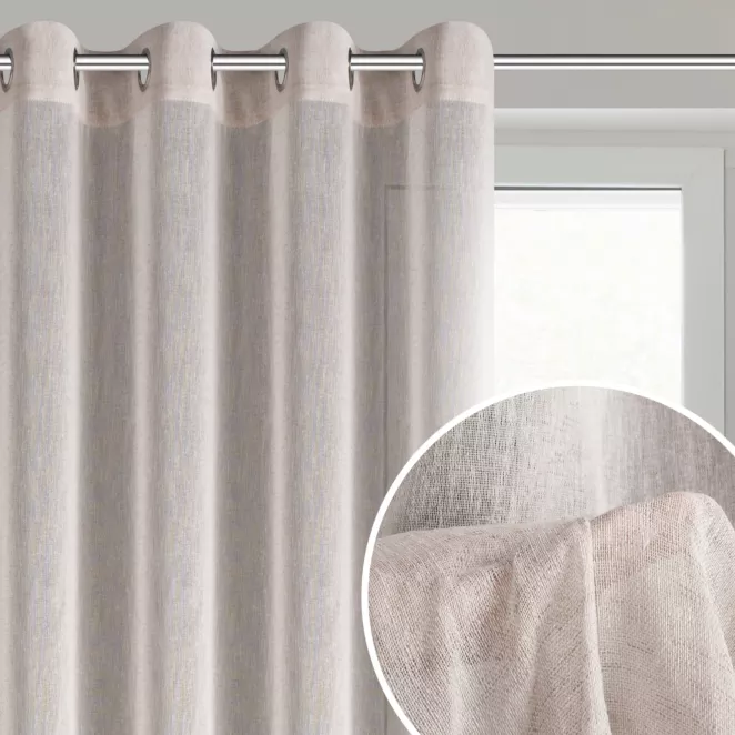 Zasłona w stylu eko różowa z efektem deszczyku 140x250 cm przelotki - ANGELICA