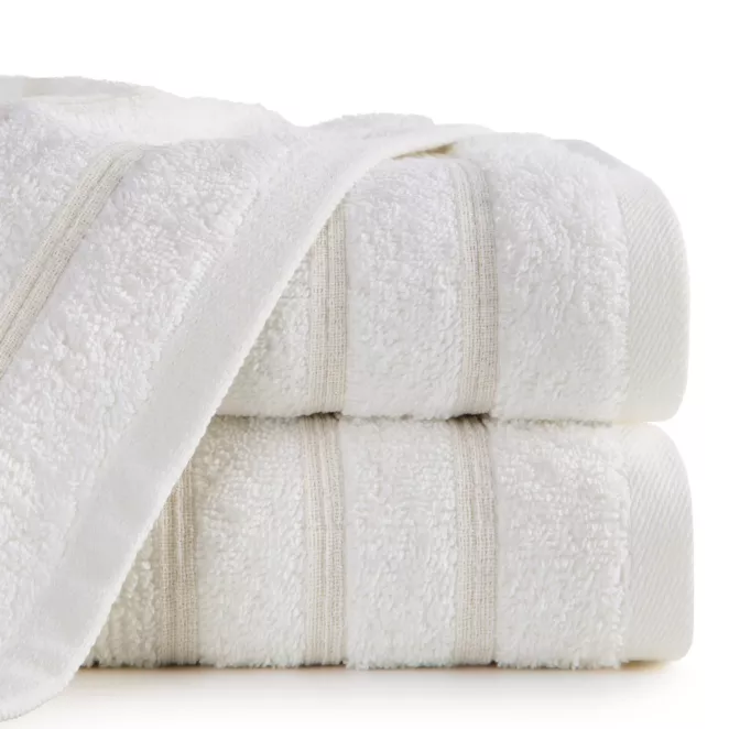 Ręcznik kąpielowy 50x90 cm bawełniany kolor kremowy w błyszczące paseczki AMIRA