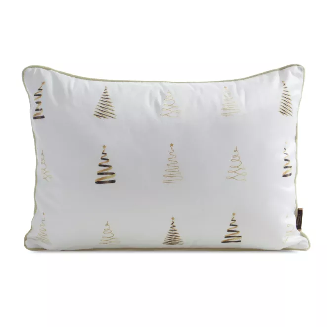 Poszewka na poduszkę świąteczna 30x50 cm welwetowa biało, złota zdobiona nadrukiem i ozdobną wypustką