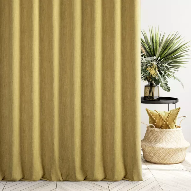 Zasłona szyta na taśmie 5 cm miodowa z tkaniny o naturalnym splocie z efektem melanżu