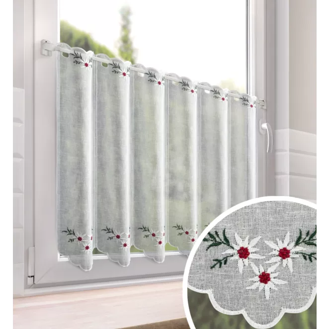 Tkanina firanowa zazdrostka zdobiona haftem w drobne kwiaty