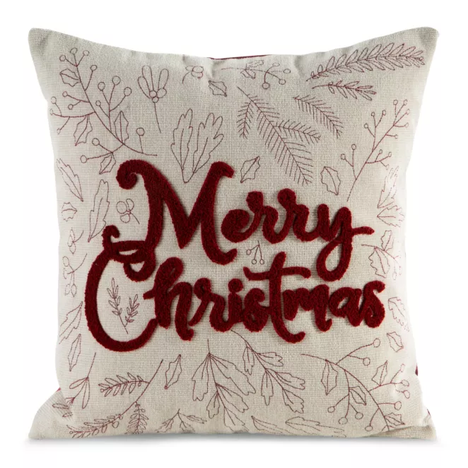 Poszewka na poduszkę 45x45 cm o płóciennej strukturze bordowo, kremowa z wypukłym mięciutkim napisem