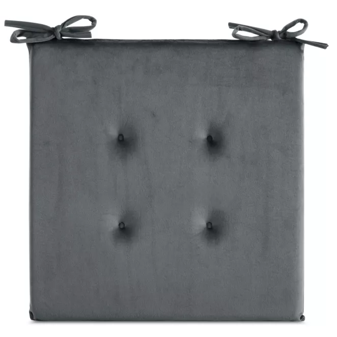 Poduszka na krzesło 40 x 40 x 3 cm welwetowa stalowa z ozdobnym pikowaniem i praktycznymi troczkami GAJA