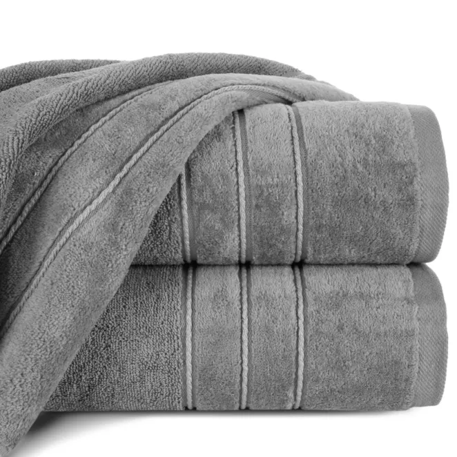 Ręcznik kąpielowy 70x140 cm bawełniany kolor stalowy z kontrastującymi paseczkami 500 g/m2 SIBEL