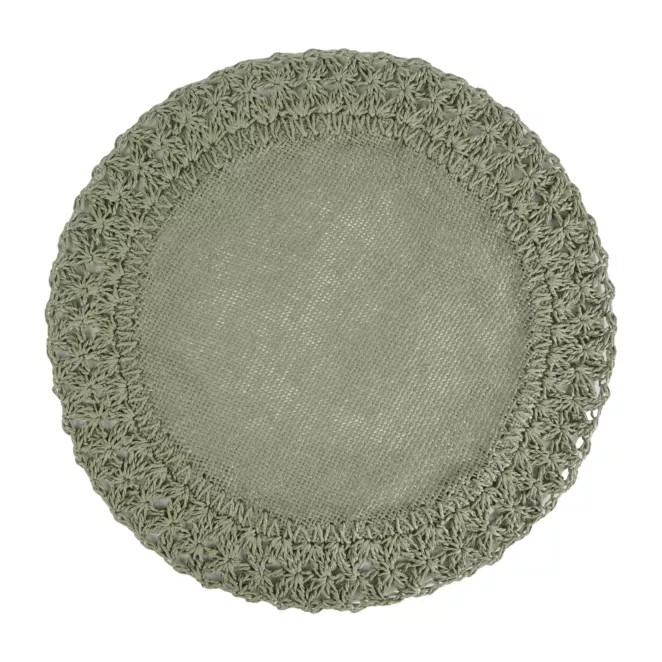 Podkładka okrągła na stół zielona średnica 38 cm BOHO 11 pleciona z ozdobnym brzegiem