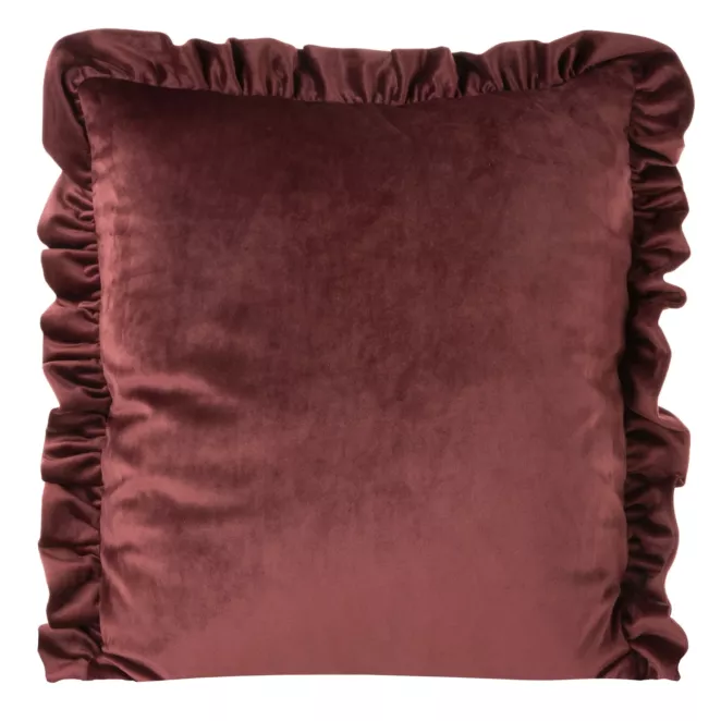 Poszewka na poduszkę 45x45 cm welwetowa, ciemnobordowa zdobiona na brzegach falbanami VELVET 25 Eurofirany Premium