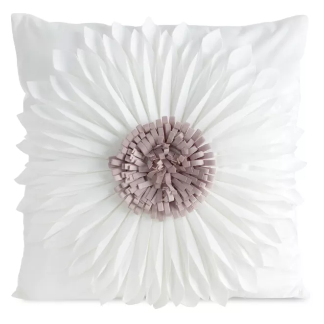 Poszewka na poduszkę 45 x 45 cm z welwetu kolor kremowo, pudrowy zdobiona dużym kwiatem 3D FLORES 3