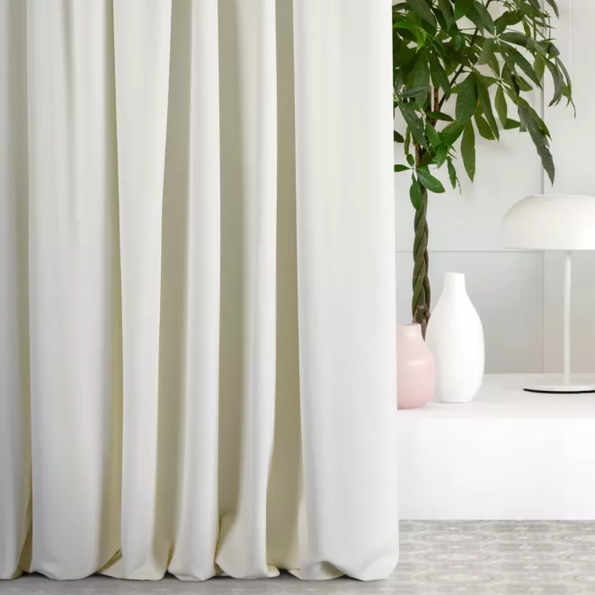 Zasłona szyta na taśmie 5 cm INAYA kremowa z miękkiej tkaniny o naturalnym splocie w stylu ekologicznym