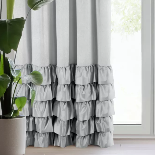 Zasłona welwetowa srebrna zdobiona falbanami 140x270 cm taśma - DANI