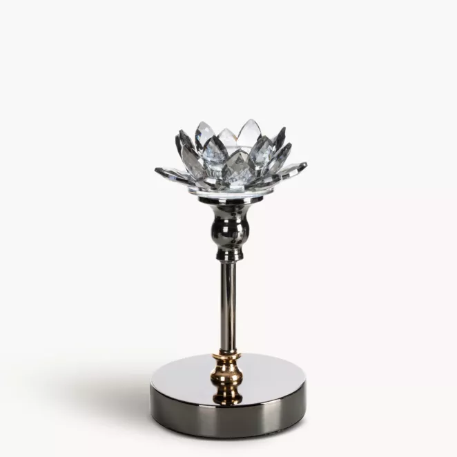 Świecznik dekoracyjny czarno, grafitowy o kształcie kwiatu lotosu średnica 12x19 cm DALIA