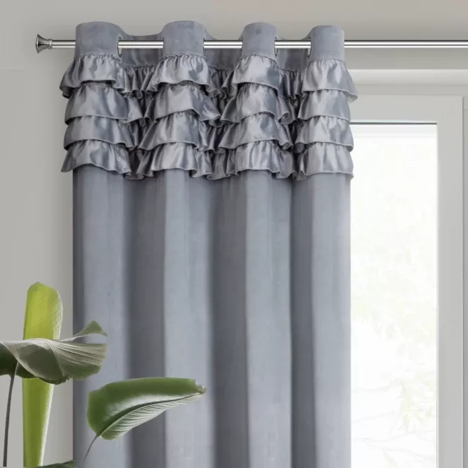 Zasłona welwetowa szara zdobiona falbanami 140x250 cm przelotka - ERIN