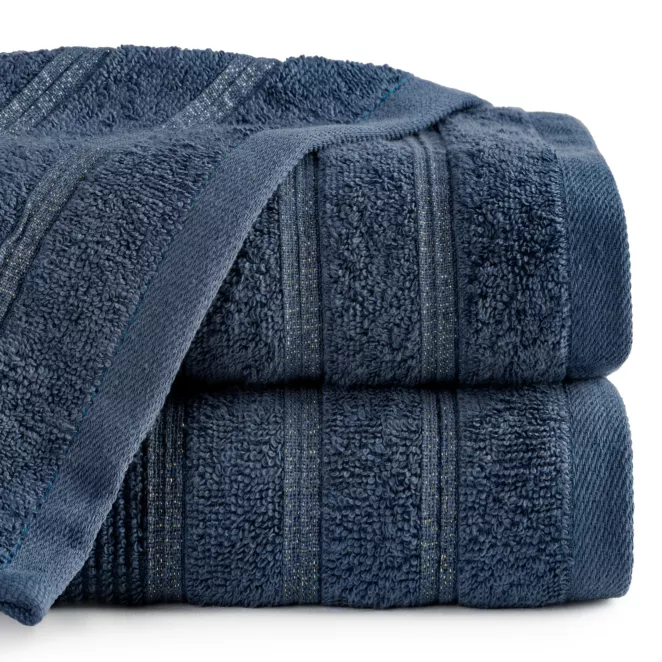 Ręcznik kąpielowy 50x90 cm bawełniany kolor granatowy w błyszczące paseczki AMIRA