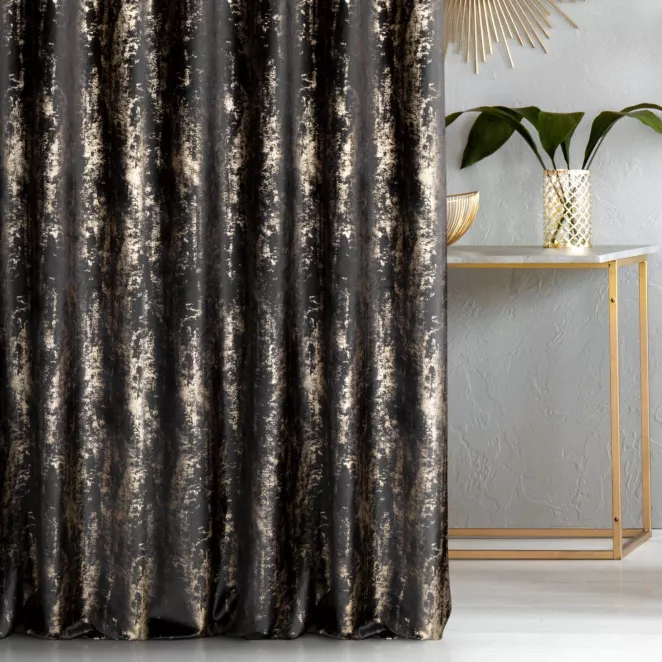 Tkanina zasłonowa, gruba, welwetowa, z przecieranym złotym nadrukiem, wzór marmurkowy z kolekcji Pierre Cardin