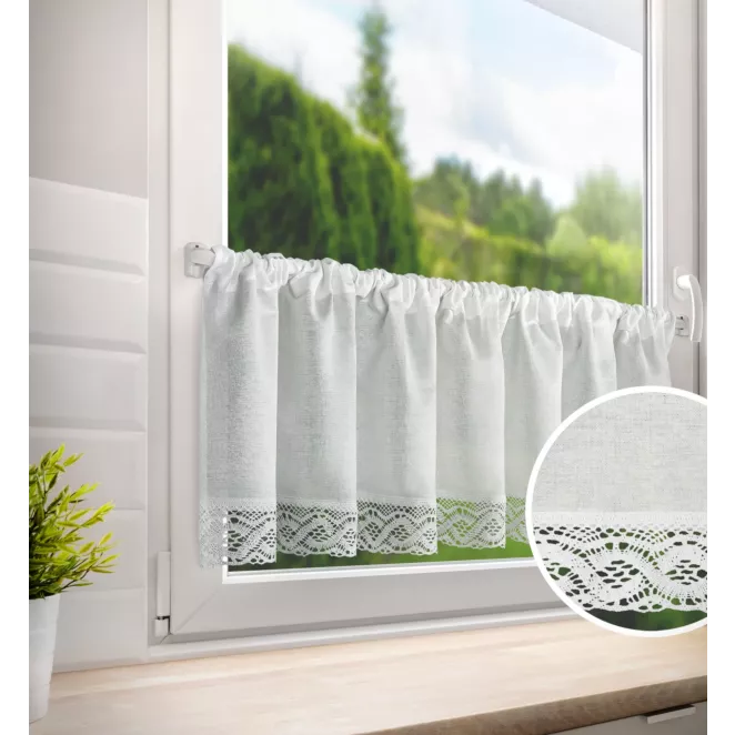 Zazdrostka biała z matowej tkaniny z koronką 100x40 cm tunel VINCE